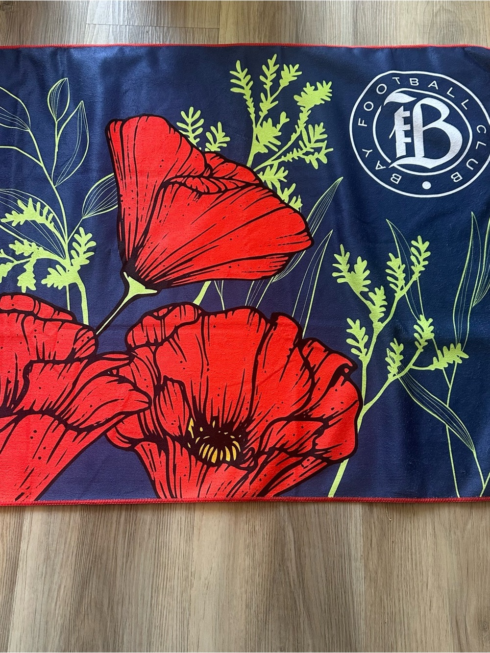 Trader Joe's Floral Beach Towel orange poppy and Navy- Bay Football Club - Picture 3 of 5
